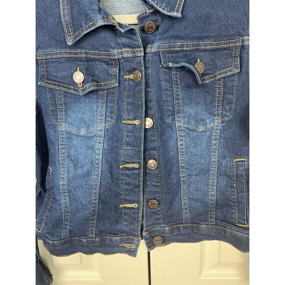 Dark Wash Denim Jean Jacket 90s Y2K Western Cowgirl Medium Spring - Picture 4 of 6